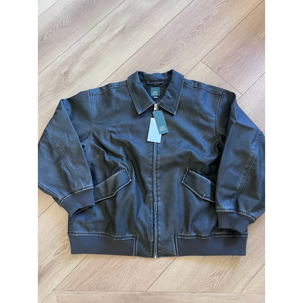 Wild Fable Womens XXL Faux Leather Bomber Jacket Black Distressed Full Zip NWT - Picture 3 of 7